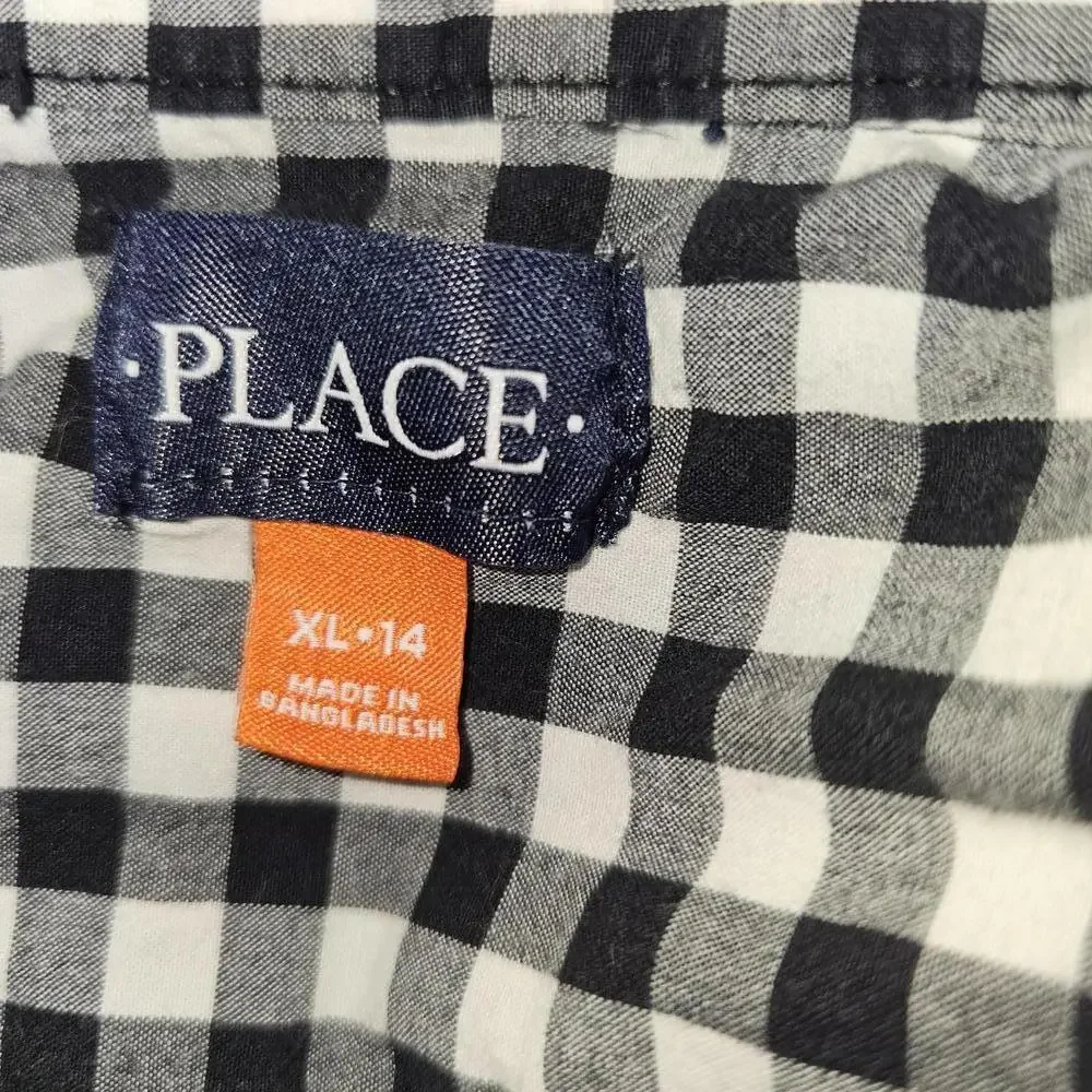 The Children's Place Boys' Black and White Checkered Casual Shirt XL 14